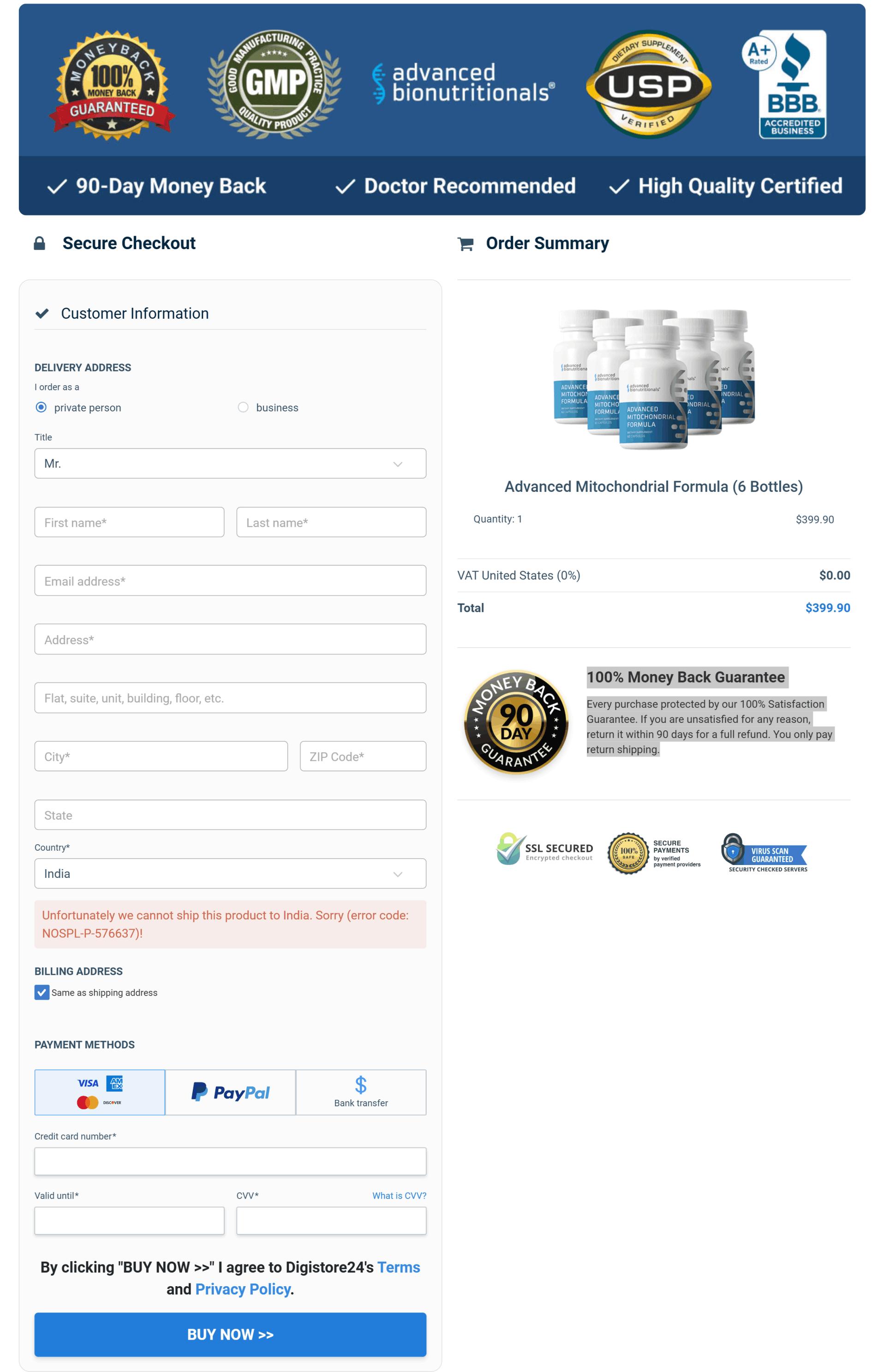 Advanced Mitochondrial Formula order page